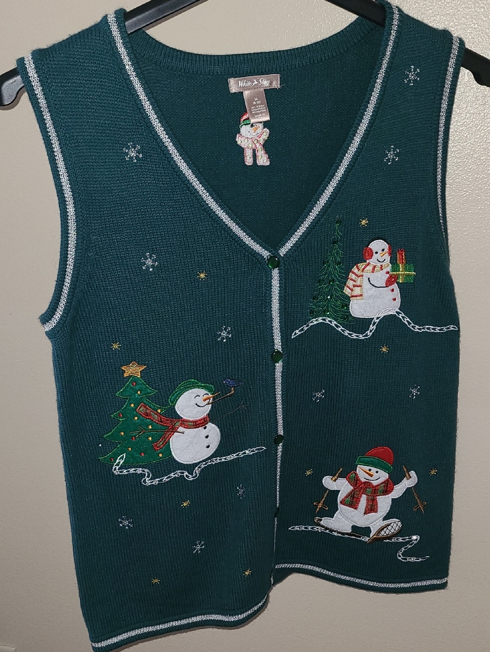Vintage White Stag Womens Christmas Snowmen Sweater Vest size M 8-10 NEW
